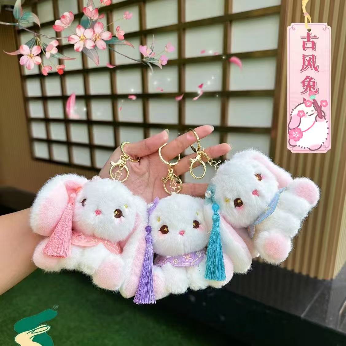 Chinese-style rabbit plush pendant, cute drooping ear rabbit, ancient-style doll bag hanging decoration, toy doll, keychain doll details Picture
