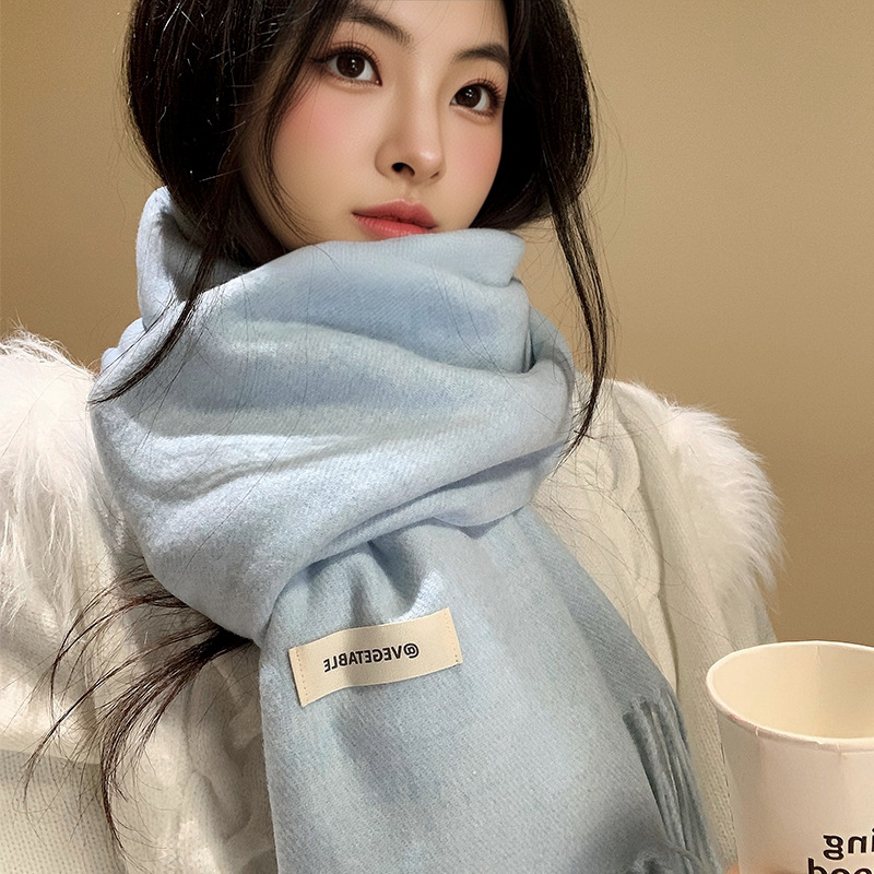 2025新款纯色围巾秋冬双面披肩女百搭氛围感流苏加厚保暖围脖批发