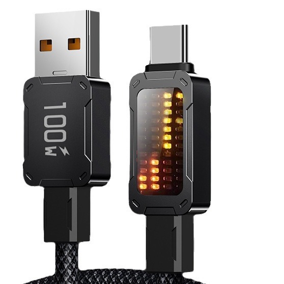 Car flow light ambient lamp, high-current thickened nylon braided charger, 100W lamp display charging cable, data cable Item Picture