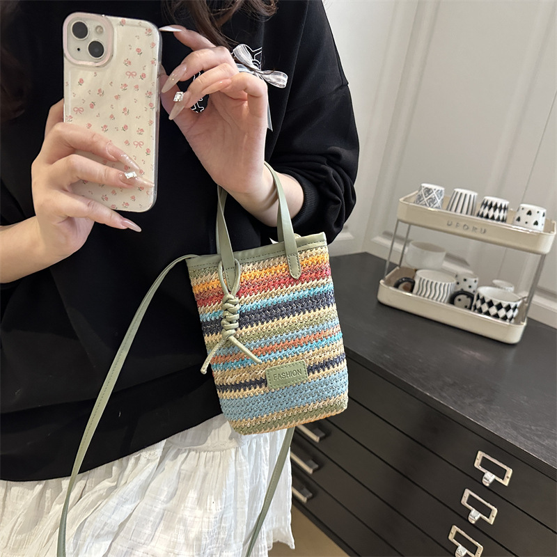 Cross-Border Straw Weaving Bag, Fresh And Light Straw Weaving Mobile Phone Bag, Women's Crossbody Single-Shoulder Straw Bag, Straw Weaving Fashionable Women's Bag, Simple And Versatile Handbag, Hand-Held Bag, Handcrafted Straw Weaving Mobile Phone Bag Specification drawing
