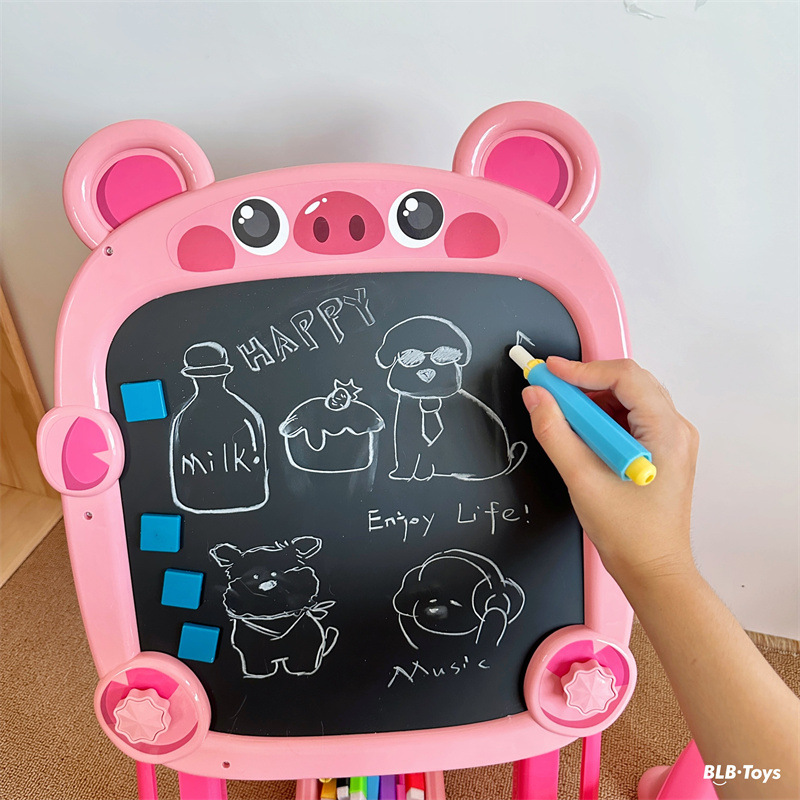Children's foldable double-sided drawing board stand, multi-functional writing board, doodling whiteboard, blackboard, magnetic baby drawing set details Picture