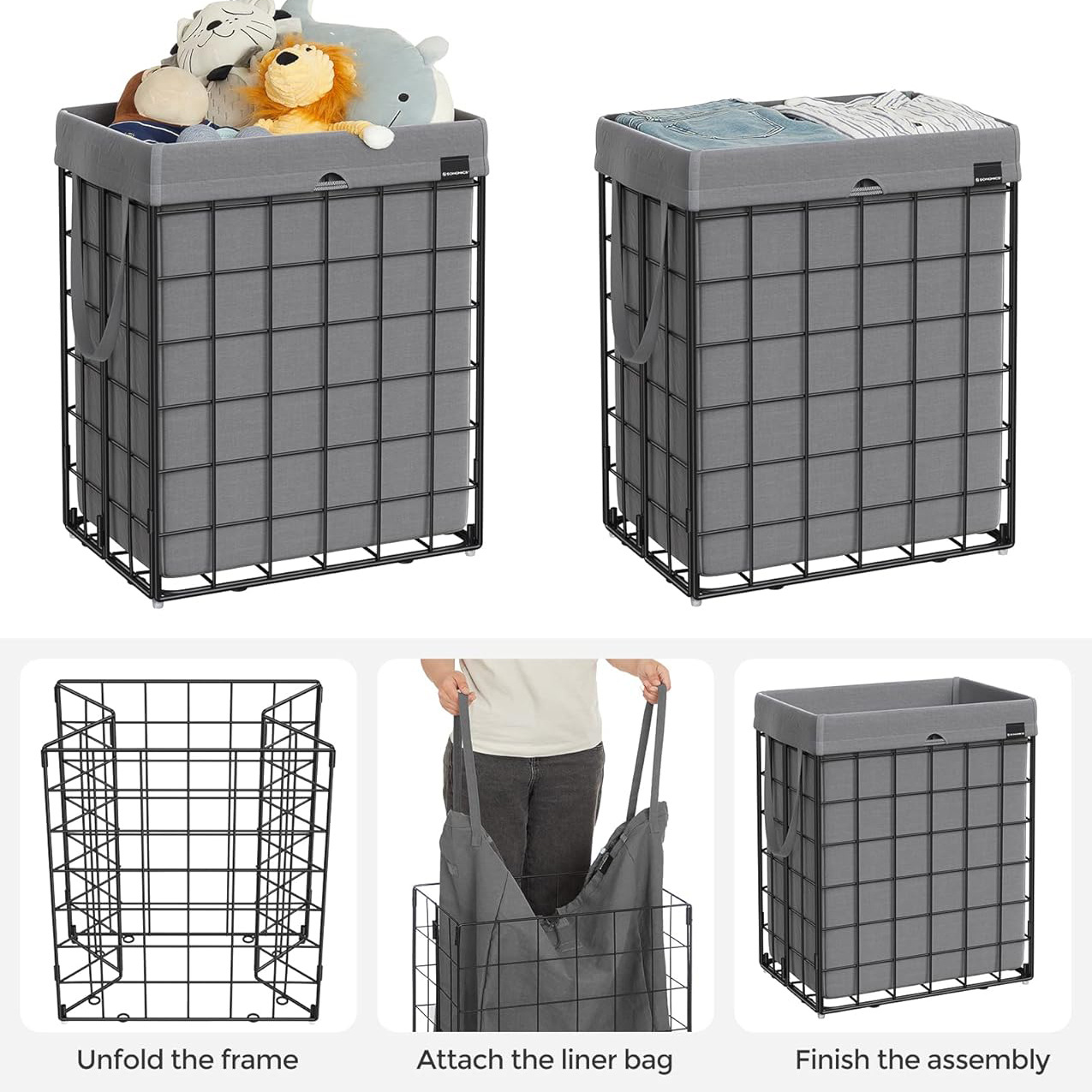 Amazon laundry basket, foldable laundry basket, detachable and washable lined metal wire frame Application Scenario