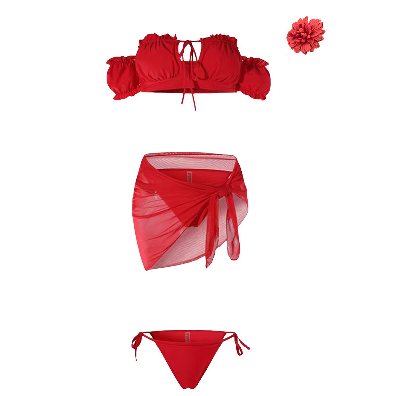 2025 New style of sexy European and American retro red bikini two-piece swimsuit for women's pure desire -125079 Item Picture