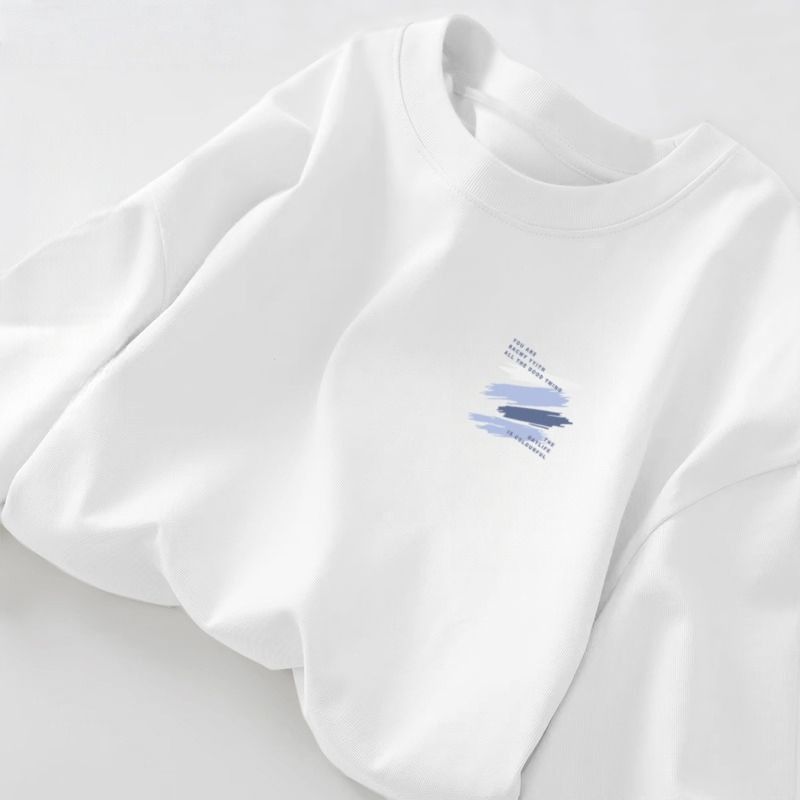 100% pure cotton round-neck long-sleeved T-shirt for men, new trendy Hong Kong-style loose and versatile T-shirt top for spring and autumn Specification image