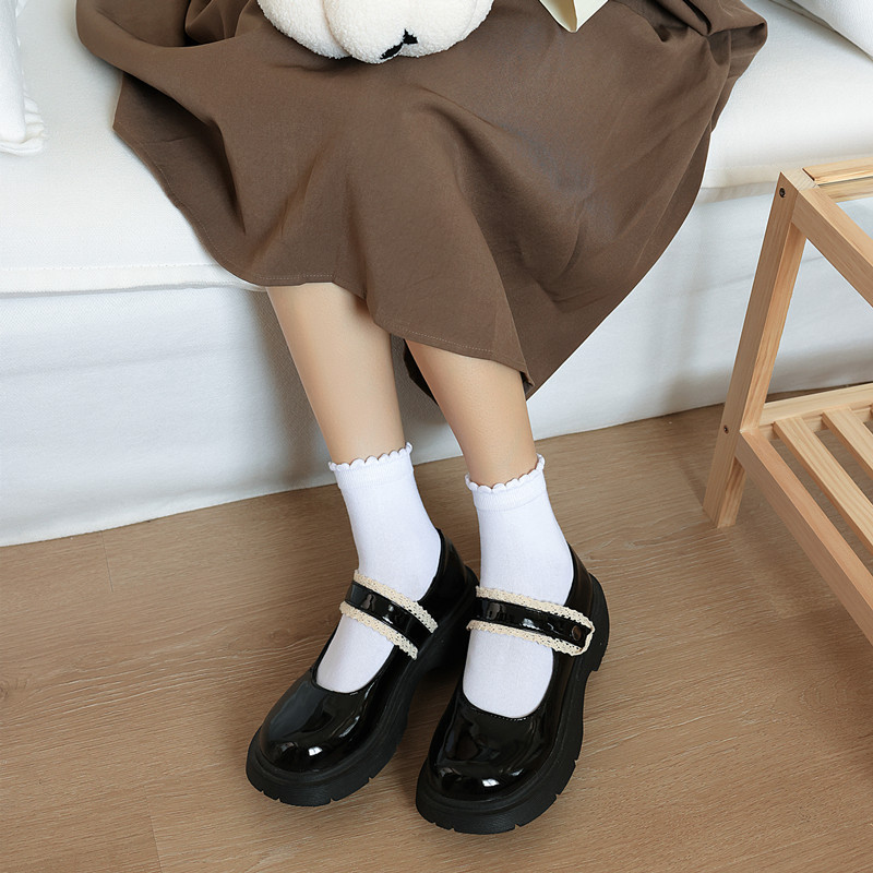 New Summer Dark Flower Pile pile socks straight plate Kasse black and white series black ear edge pattern women's mid-calf socks factory wholesale details Picture