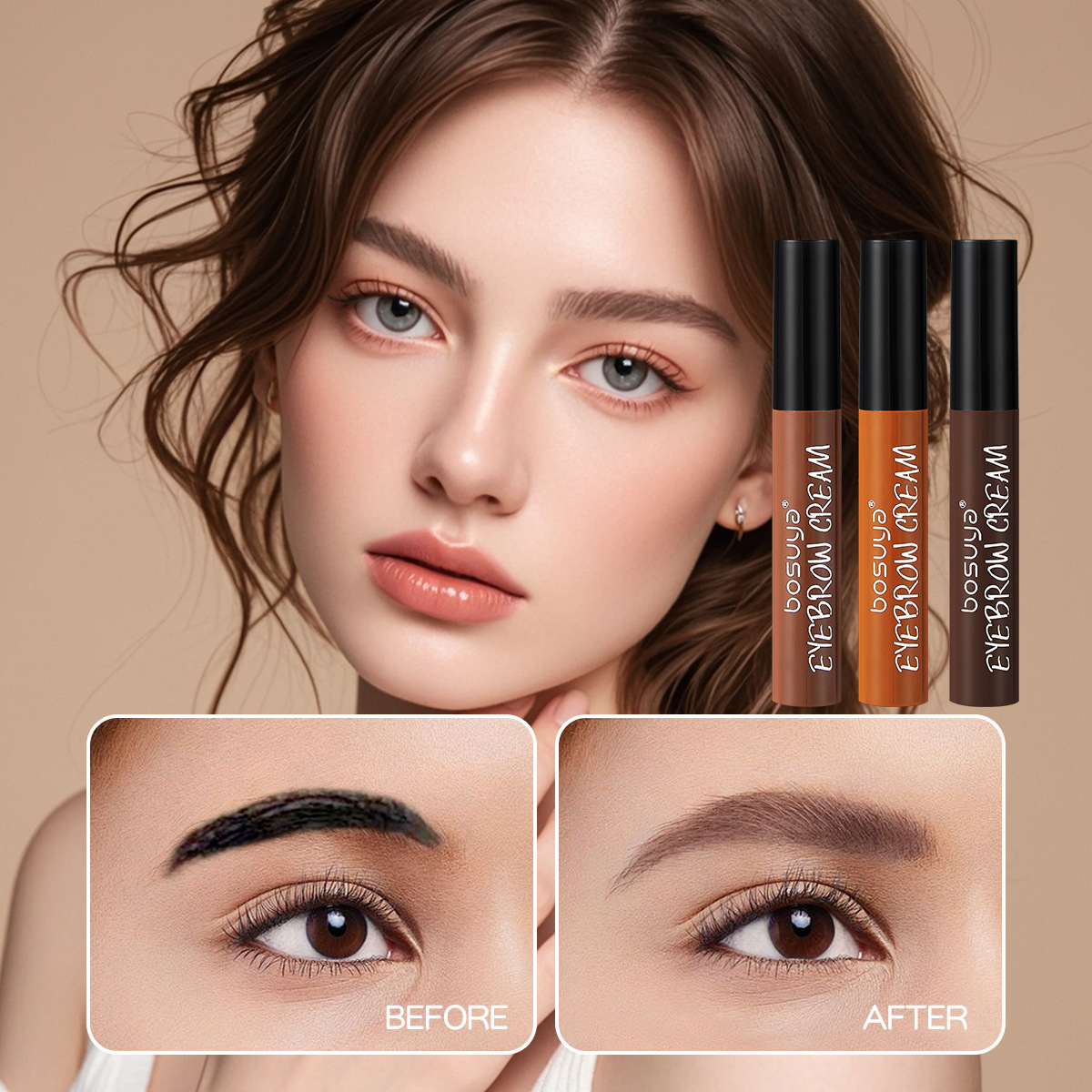 【 Cross-border Exclusive 】 Bosuya Tear Eyebrow Cream Waterproof and Sweat-proof Amazon Bestseller Non-smudging Tear Eyebrow Cream Application Scenario