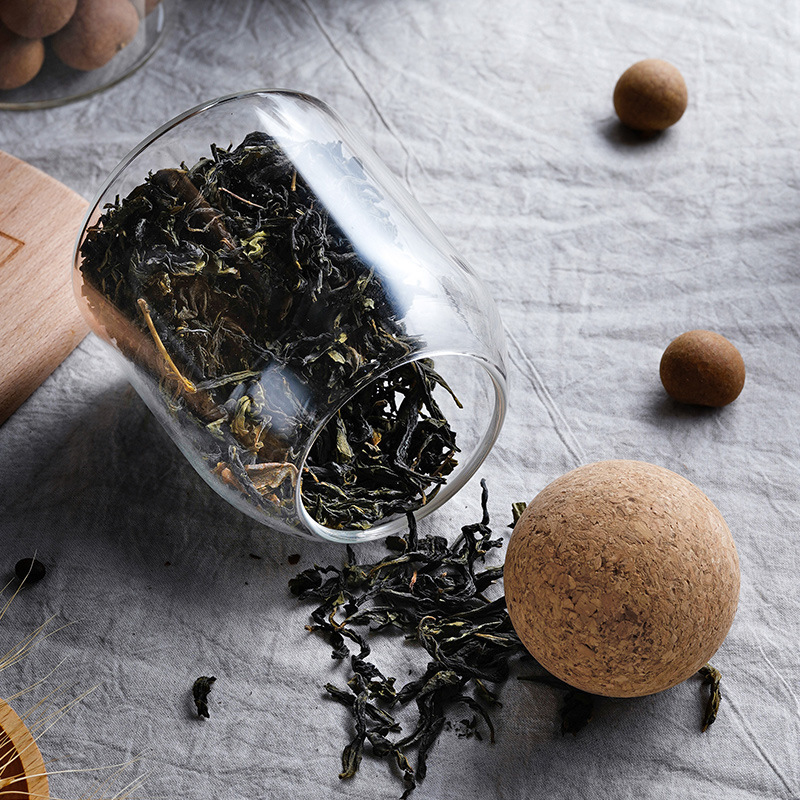 Round cork stopper glass sealed jar flower and fruit tea coffee bean display bottle, kitchen grain storage bottle in stock Specification image
