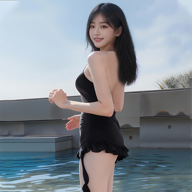 Swimsuit Women 2025 New black one-piece bikini long-sleeved sun protection, slimming, belly covering, hot girl pure desire vacation swimsuit 125155 Application Scenario