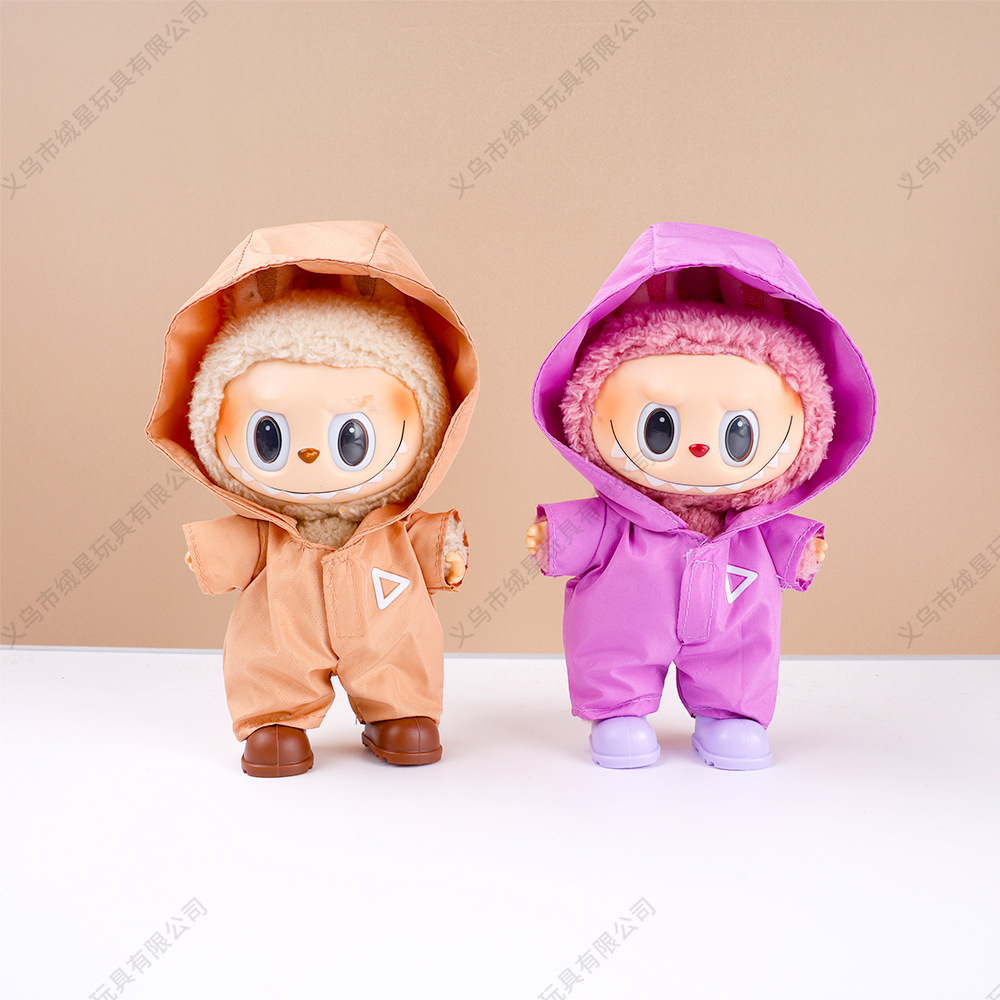 In stock, there are labub baby clothes for the first, second and third generations, including hooded, windbreaker one-piece suits and Monqiqi vinyl figurines for replacement Specification drawing