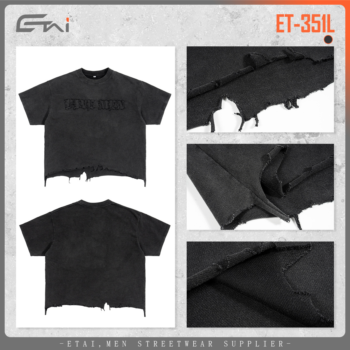 ETAI men's summer pure cotton short-sleeved T-shirt, a retro washed, aged and worn streetwear style American fashion brand T Application Scenario