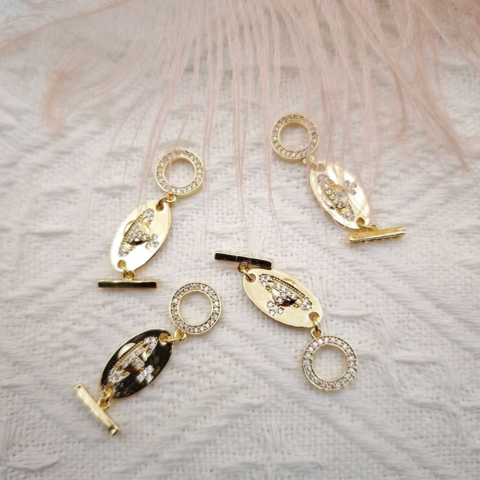 Color-preserving 18K real gold micro-inlaid Saturn connection buckle ot buckle diy accessory necklace bracelet material jewelry buckle Specification image