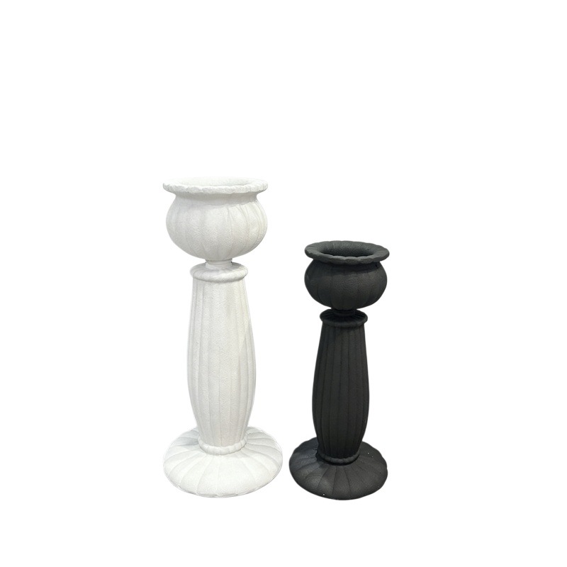 Roman column floor-standing flower vases, magnesium oxide ceramic flower POTS and vases, new Chinese wabi-sabi style living room decoration, black and white Item Picture