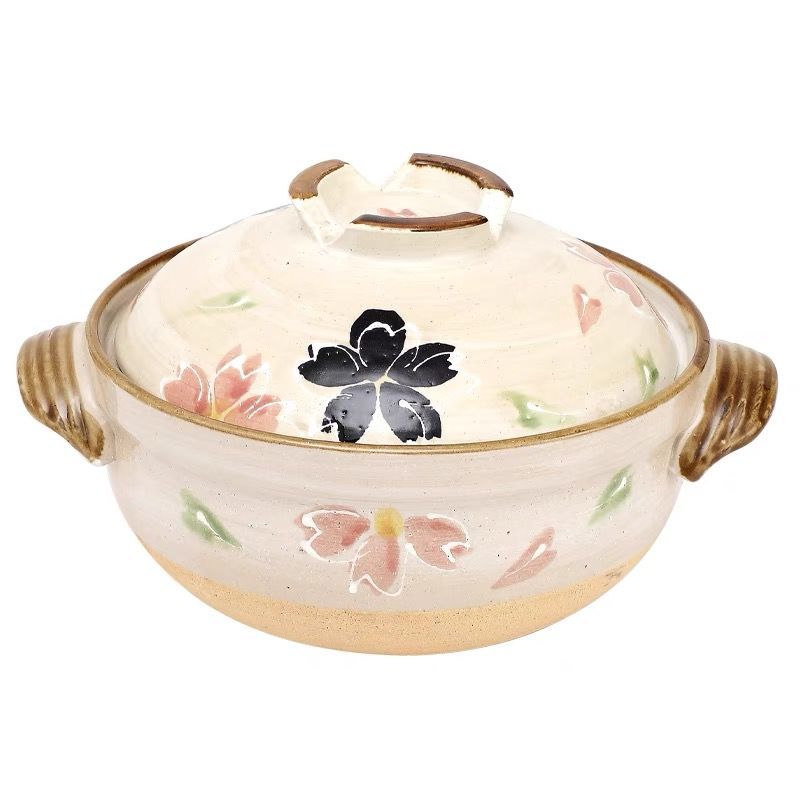 Japanese-style earthenware pot, heat-resistant and explosion-proof clay pot, household cooker, gas stove, dry-burning, high-temperature resistant, shallow soup pot Item Picture