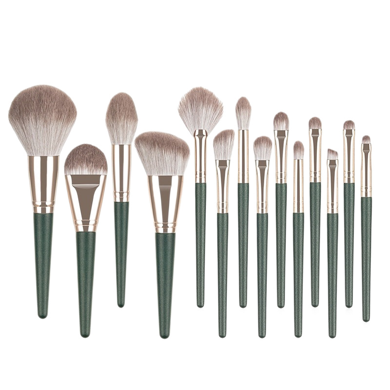 14pcs green cloud make-up brush set cangzhou suave lana polvo suelto sombra de ojos cepillo conjunto completo con PU rolls de almacenamiento de belleza portátil trabajador Item Picture