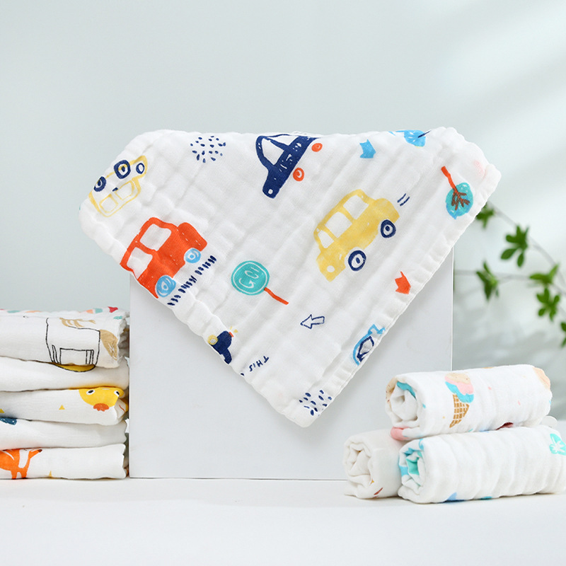 Wholesale of pure cotton small square towels, six-layer high-density gauze towels, baby saliva towels for newborns, and infant face towels details Picture
