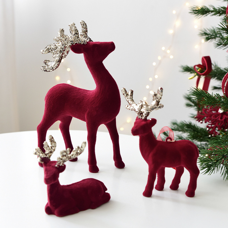 Christmas decorations: Christmas reindeer desktop ornaments, Christmas tree decorations, hanging ornaments, red velvet deer pendants Specification image