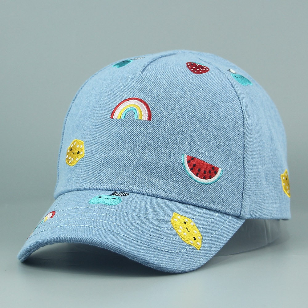Spring and summer sun protection hats, cute fruity solid color skin-friendly cotton embroidered children's baseball caps, printed baseball caps details Picture