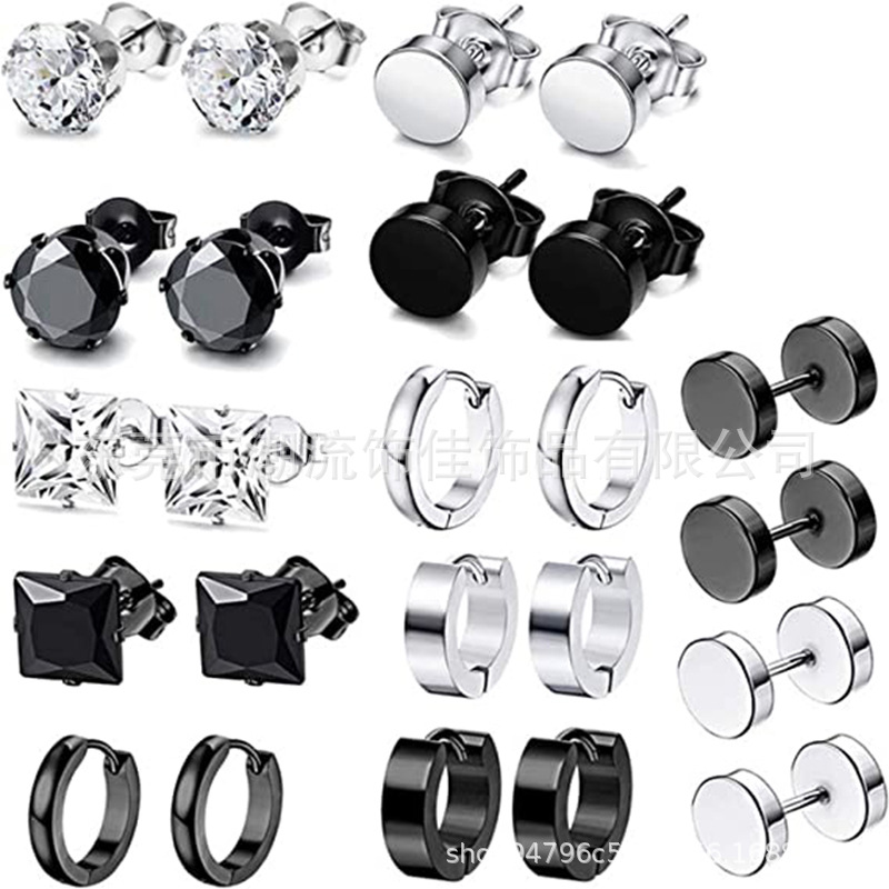 Amazon's best-selling fashion earring set, stainless steel hip-hop men's ear studs, Amazon's personalized cross-border earrings Specification image