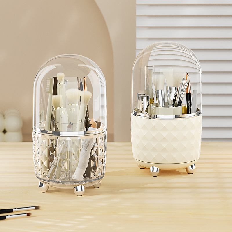 Makeup brush storage box, rotating desktop, cosmetics and lipstick storage, dressing table, compartmentalized dust-proof storage cylinder, shelf