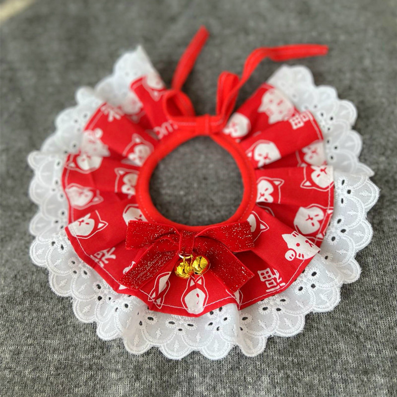 Red New Year-themed pet clothing, pet bibs, cat scarves, pet scarves, pet saliva wipes, knitted pet scarves, suitable pet accessories details Picture