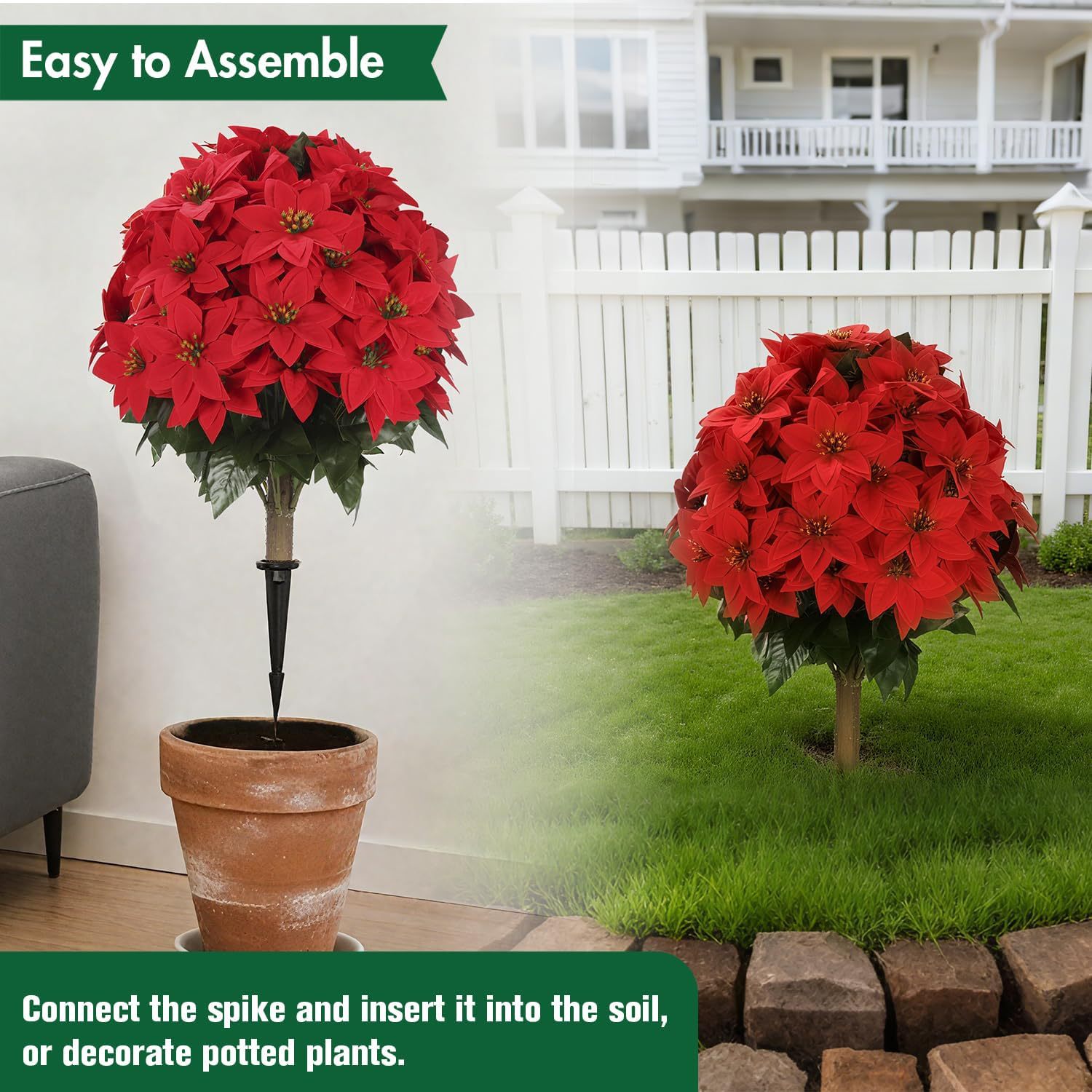 Cross-border Temu Foreign Trade consignment, artificial Christmas bouquets, outdoor floor nails, artificial flowers, Christmas decoration velvet artificial flower factory Application Scenario