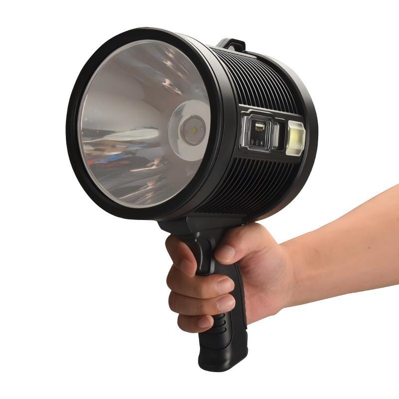 Cross-border searchlight, solar USB charging, hand-held LED multi-source power display, long-range strong light flashlight Item Picture