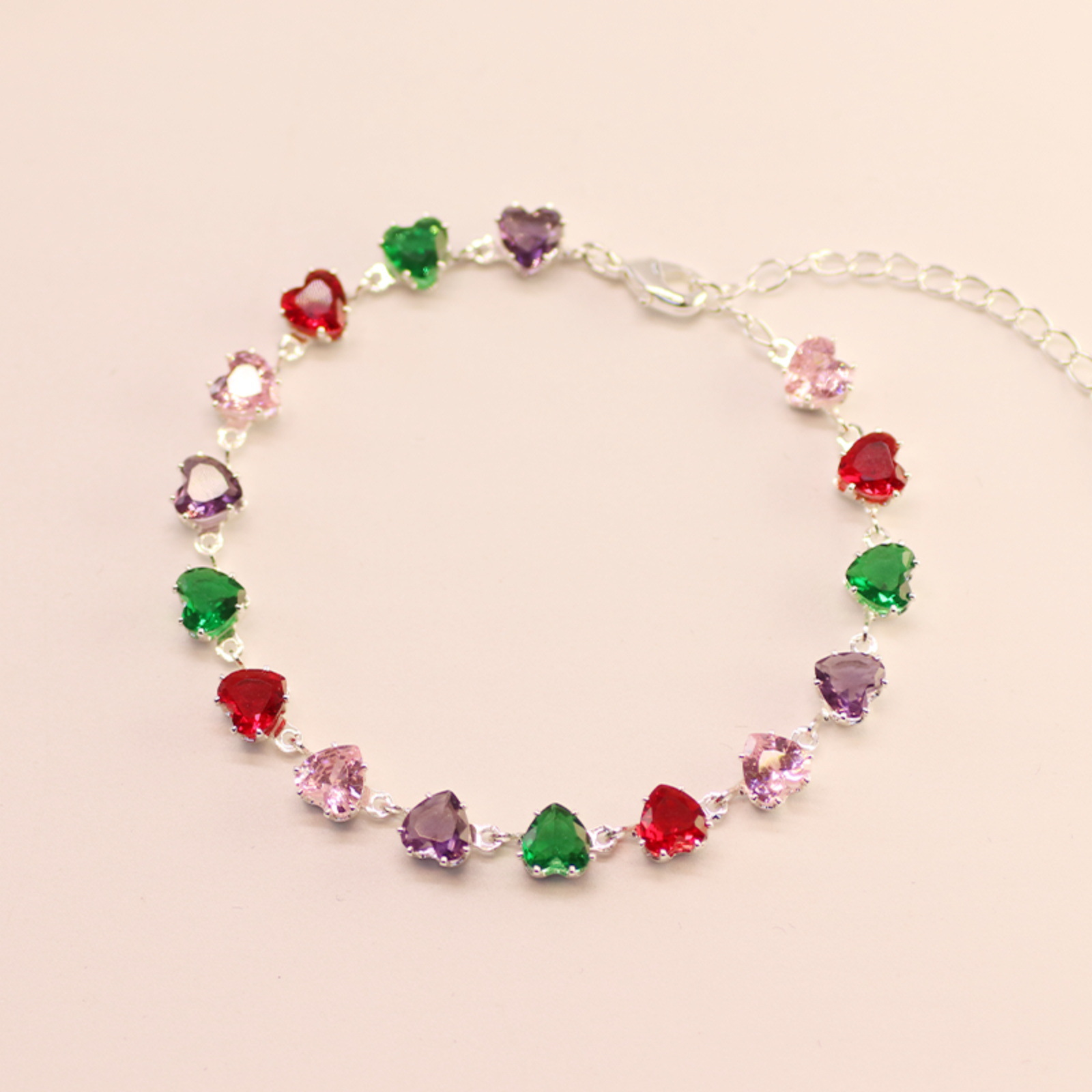 新甜心糖果彩色锆石爱心手链轻奢高级感爱心彩虹手链女ins 小众潮