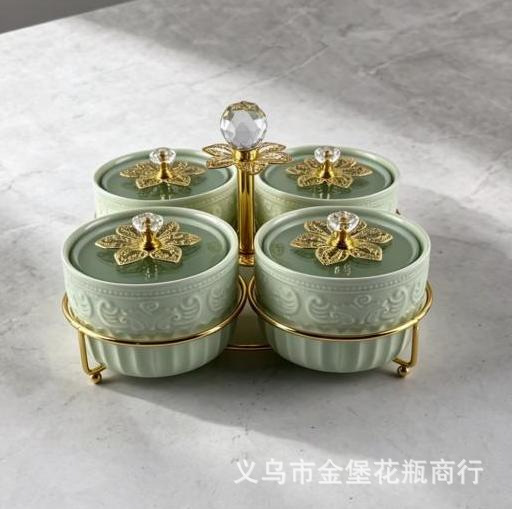 Cross-border European-style light luxury candy jars, three-compartment and four-compartment ceramic nut boxes, home hospitality fruit plates, one-piece consignment