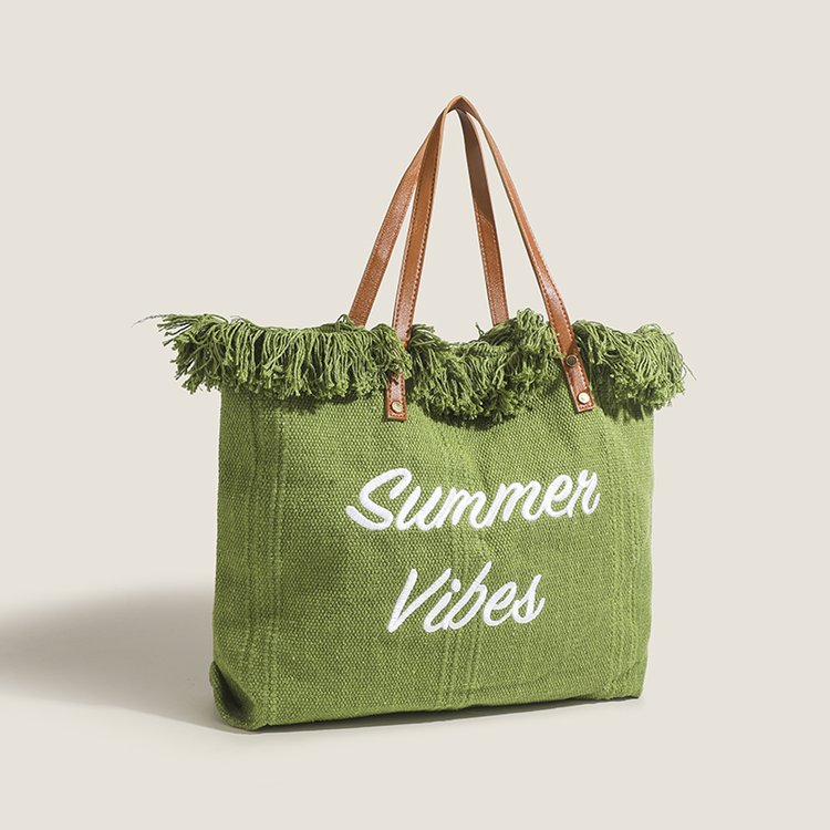 Cross-Border Canvas Bags, Fringed Beach Bags, Travel Tote Bags, Fashionable And Simple Fringed Bags, Large-Capacity Single-Shoulder Bags, Trendy Tote Bags, Women's Canvas Bags Application Scenario