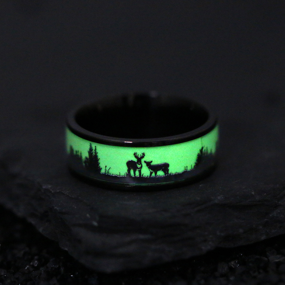 Cross-border best-selling Christmas gifts: Deer titanium steel luminous ring Christmas jewelry wholesale
