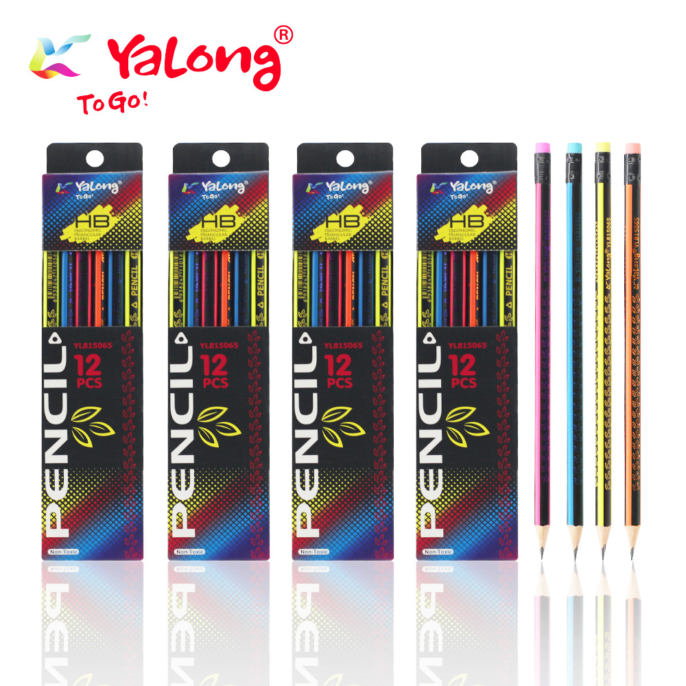 Yalong high-quality poplar wood student HB standard pencils, 12 pieces per set with eraser details Picture