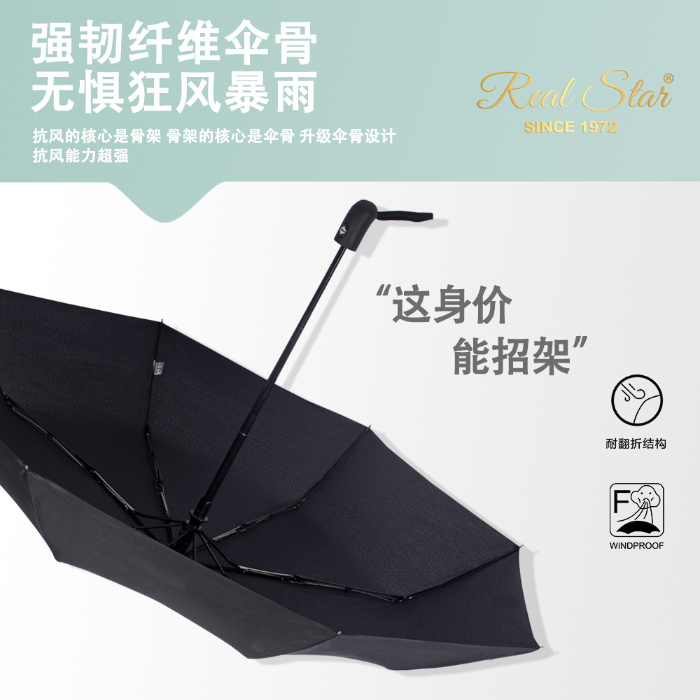 Black Spring fabric impact umbrellas and fiber folding umbrellas are now on sale for cross-border automatic umbrellas exported to Europe full image
