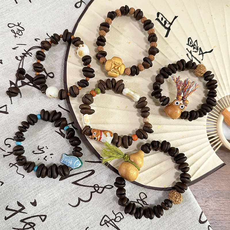 Fun coffee bean cat paw beaded bracelet, New Chinese-style design, handcrafted gourd plum blossom bracelet, versatile bracelet Specification image