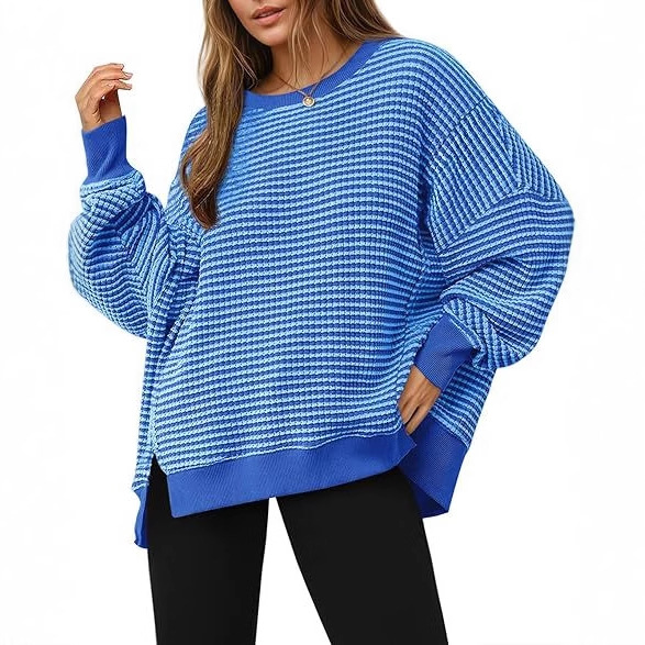 In 2025, the best-selling cross-border women's clothing on Amazon from Europe and America is a Waffle knitted long-sleeved round-neck split pullover hoodie Specification drawing