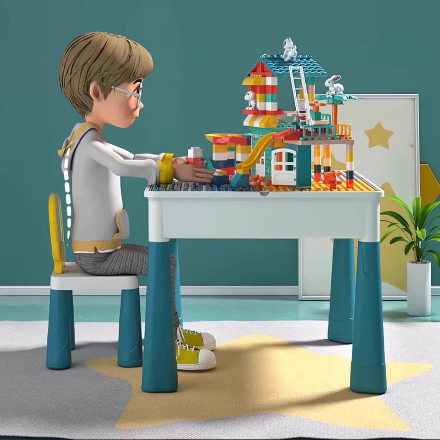 Large-sized building blocks compatible with LEGO children's block tables, early education learning desks for babies aged 3-6, and educational assembly toys Application Scenario