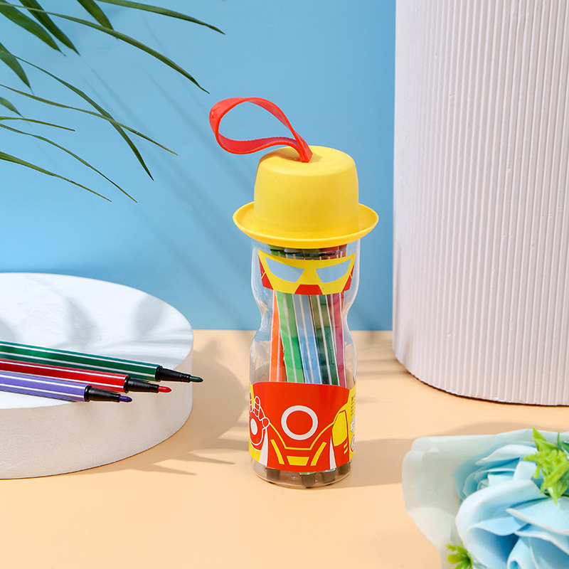 Little Warrior Bucket Watercolor pens for children, washable, 12-color brushes for kindergartens, 36-color set, art supplies for primary school students details Picture