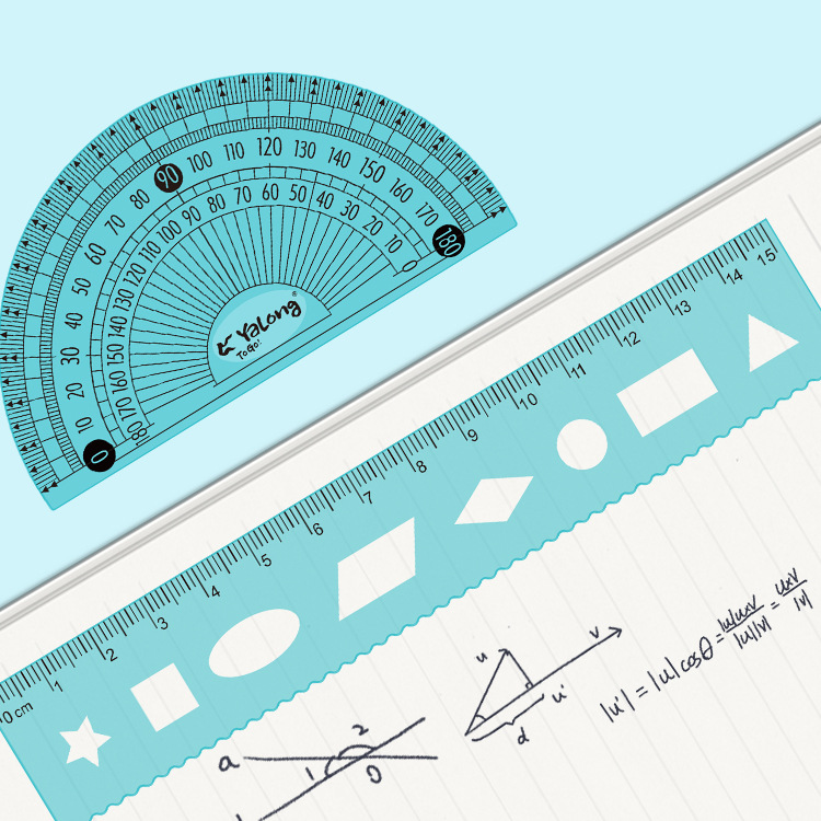 Yalong Cross-border wholesale flexible rulers, student stationery, geometric rulers 15 cm, plastic in multiple sizes, 4 pieces ruler sleeves Specification image
