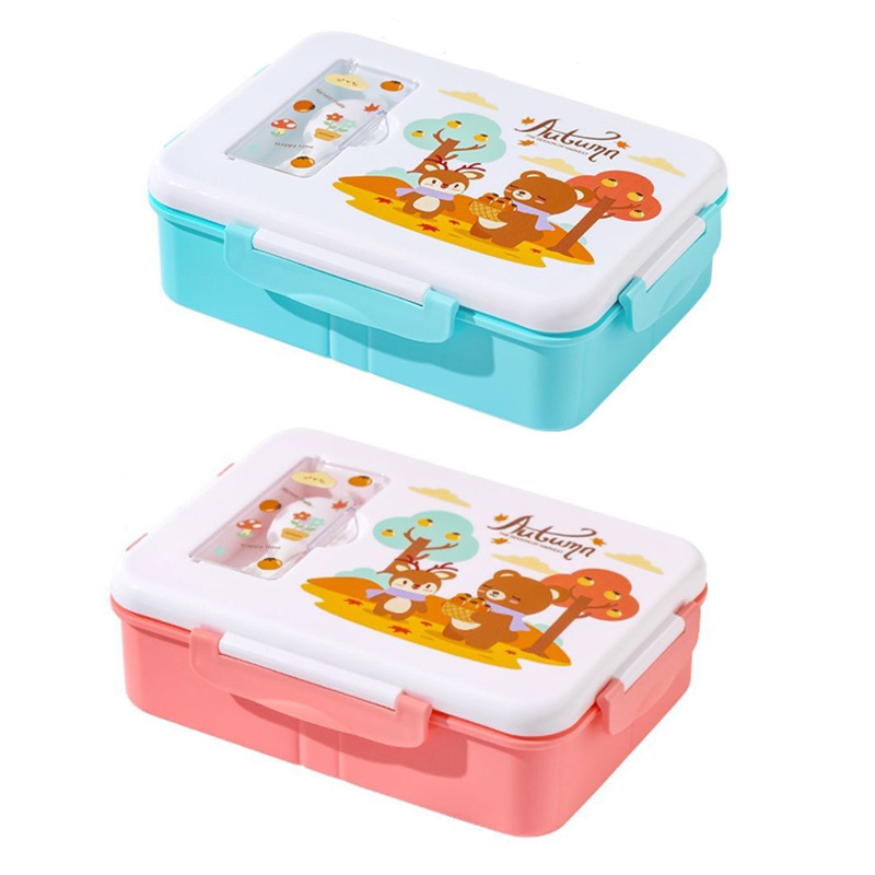 定制热卖卡通塑料饭盒食品级可进微波炉加热可爱午餐盒厂家白底实物图