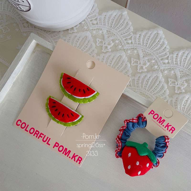 New cute and fun watermelon pair, bye-bye clip, children's Korean-style broken bangs clip, denim small intestine strawberry hair band and hair accessory