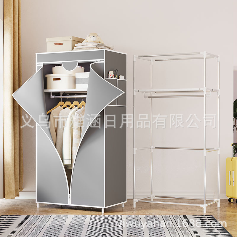 跨境简易小号防尘衣柜无纺布单排小衣柜分层收纳柜可拼装卧室衣橱产品图