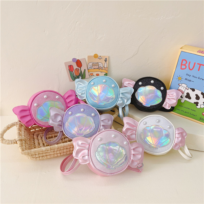 Korean-style cute children's bag, cartoon candy sequined single-shoulder bag, stylish girl laser crossbody bag, loose change bag