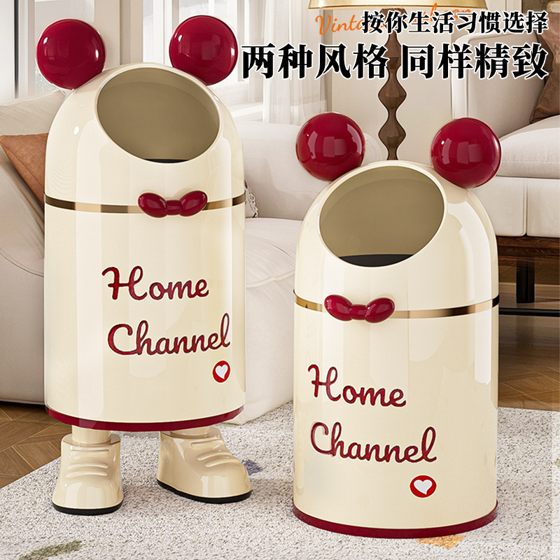 Cartoon trash can, high appearance level, household living room and bedroom round ear storage bucket, large capacity toilet and bathroom paper basket