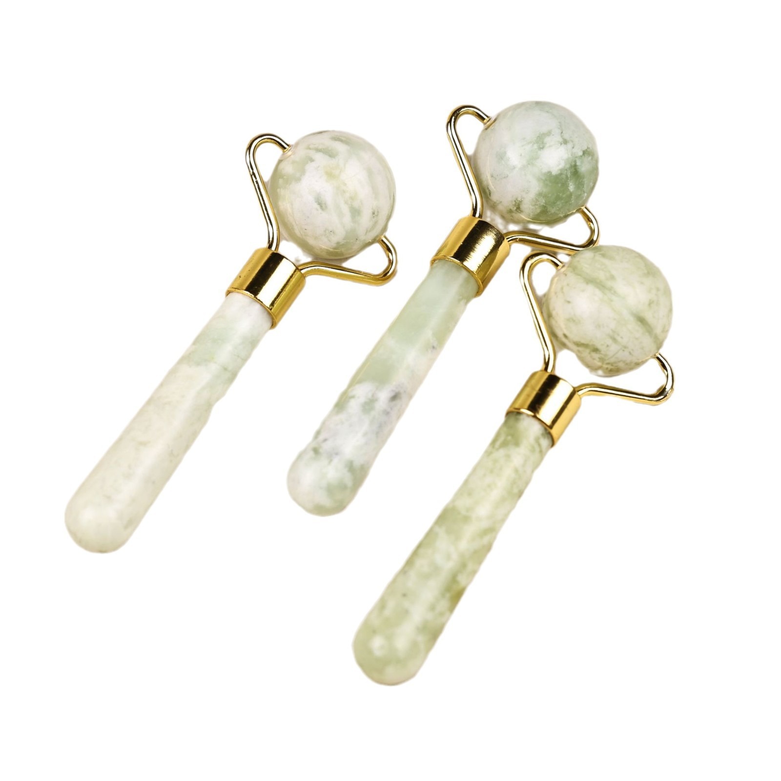 岫岩甲翠绿玉石滚轮按摩工具脸部眼部美容按摩器单圆头全身穴位美容护理