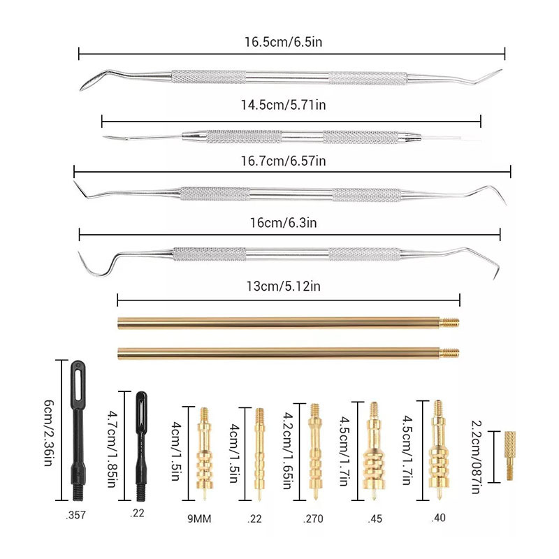 Jujian Cross-border 29-piece set gun brush pipe cleaning tool manufacturer supplies wholesale of outdoor tactical equipment gun barrel brushes Specification drawing