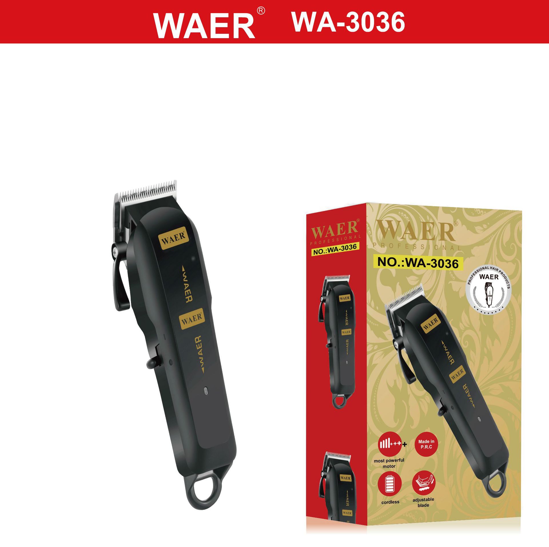 电动剃头刀美发工具 WAER电推剪发廊理发剪 充电式电推子跨境批发