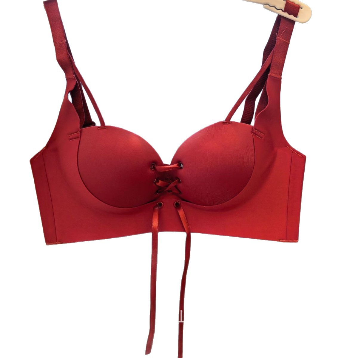 工厂现货新款舒适透气小胸半杯聚拢绑带圆球杯无钢圈内衣文胸女款详情5