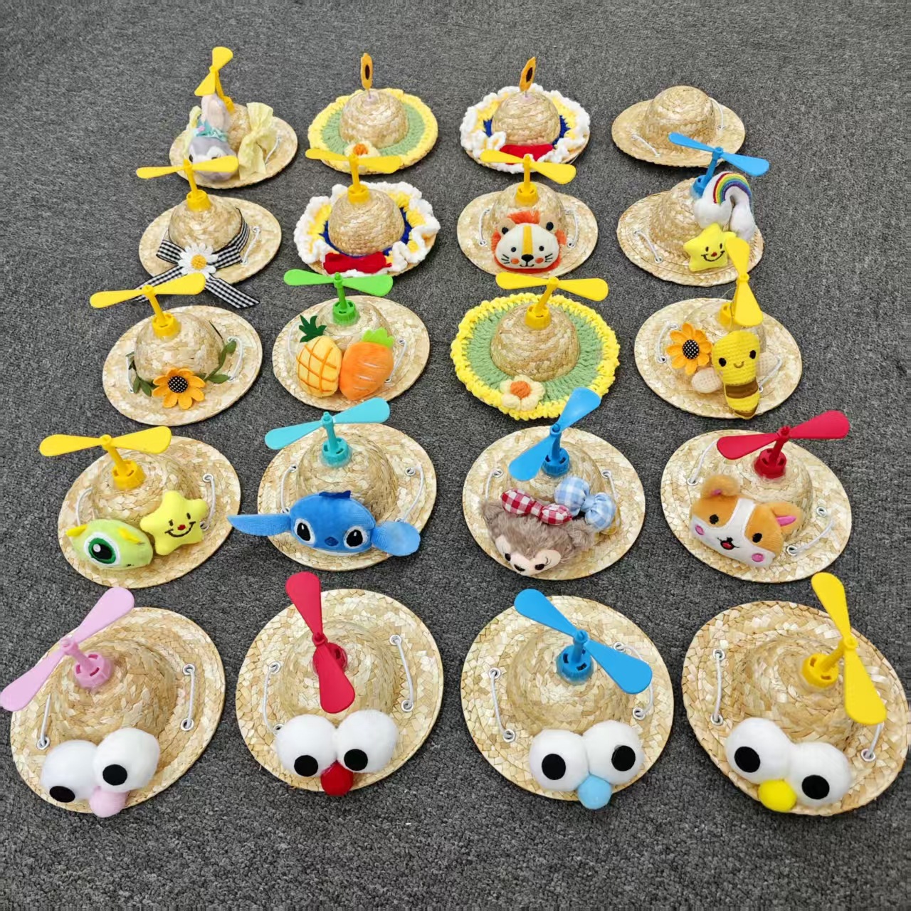 宠物草帽狗狗帽子春夏柯基泰迪法斗比熊竹蜻蜓手工编织变装帽猫咪