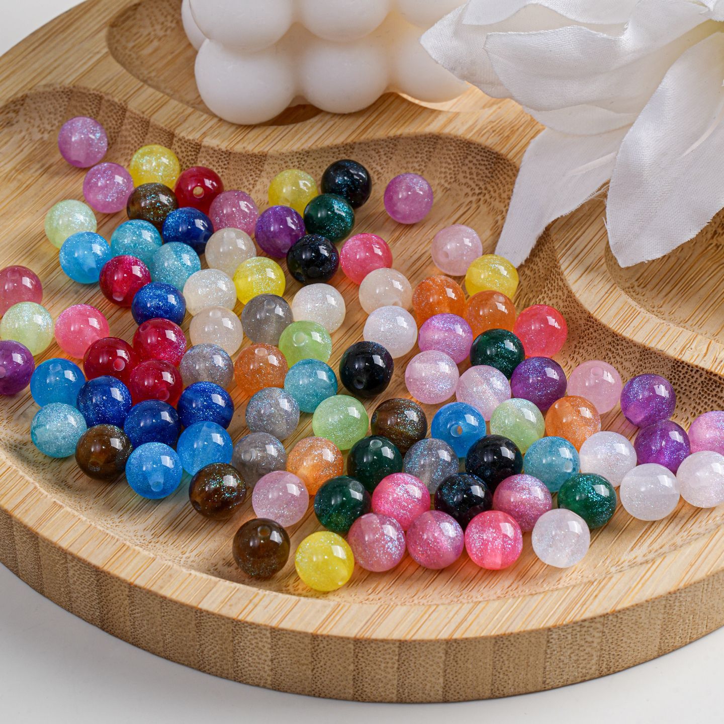 10mm星空树脂细闪圆珠彩色直孔串珠手工diy手机链服装辅料配件