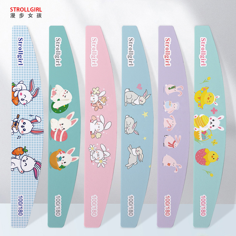 跨境直供StrollGir印花指甲锉打磨条卡通兔子印花搓条耐磨不掉砂
