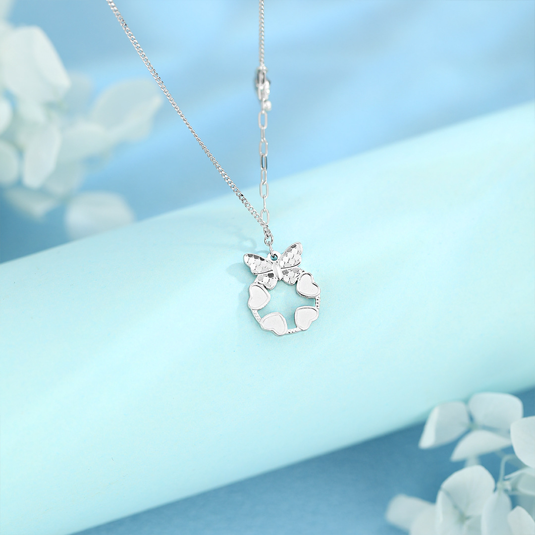 蝴蝶爱心碎冰冰足银项链女海豚森系小清新纯银锁骨链七夕生日礼物产品图